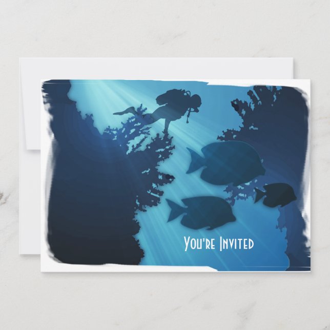 Underwater Blue World Fish & Scuba Diver Invitation (Front)