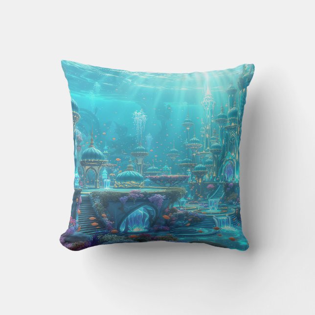 Underwater Castle Throw Pillow (Front)