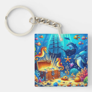 Underwater Coral Reef, Sealife and Treasure chest Keychain