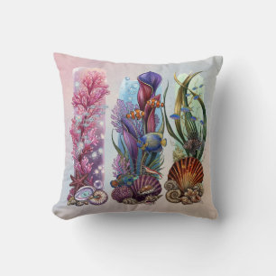Underwater Coral Reef Tropical Fish Sea Life Art Throw Pillow