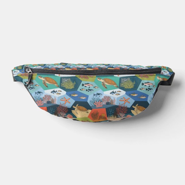 Underwater Creatures Collage Design Fanny Pack (Lay Down)