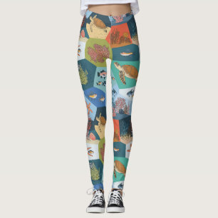 Underwater Creatures Collage Design Leggings