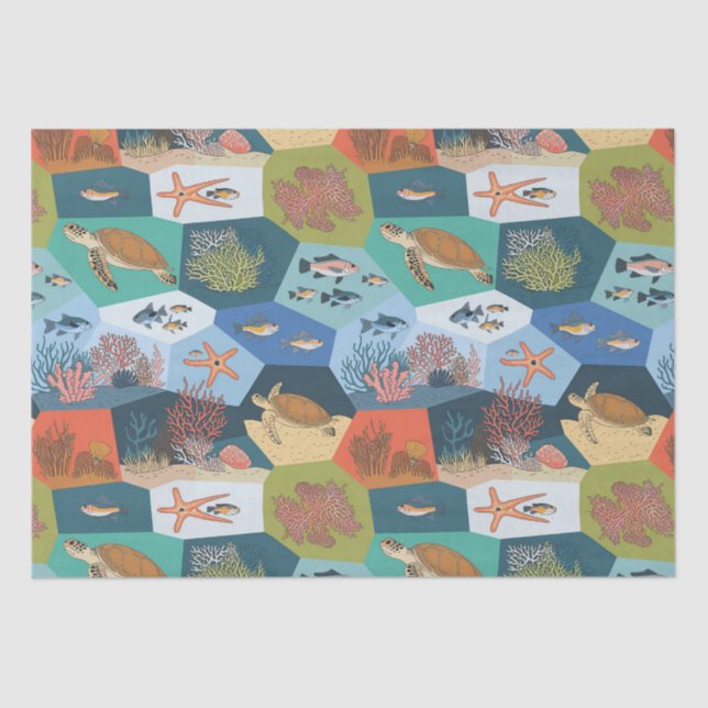 Underwater Creatures Collage Design Tissue Paper (Front)