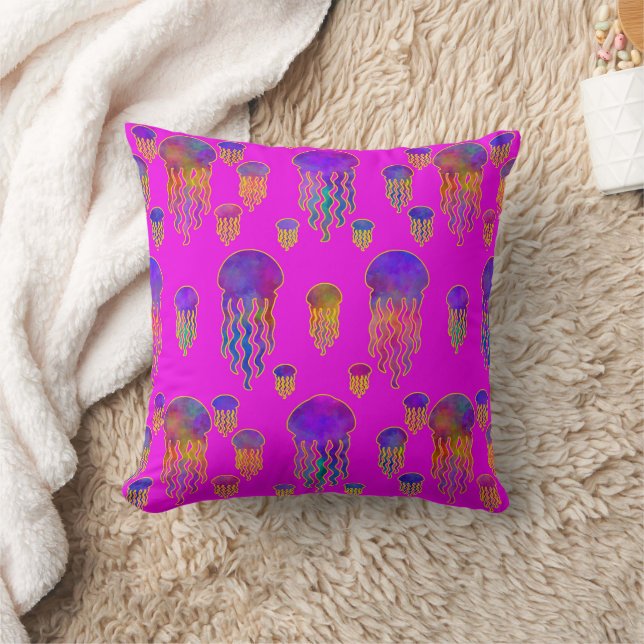 Underwater Dancing Rainbows Magenta Throw Pillow (Blanket)