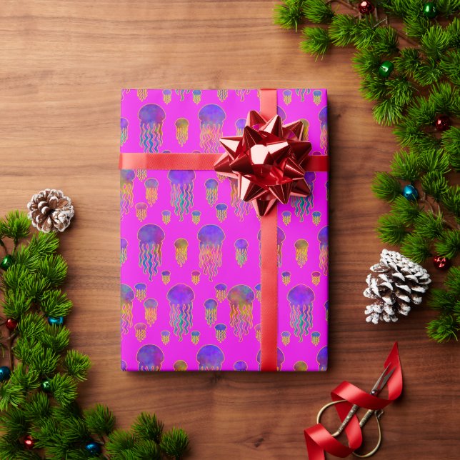 Underwater Dancing Rainbows Magenta Wrapping Paper (Holiday Gift)