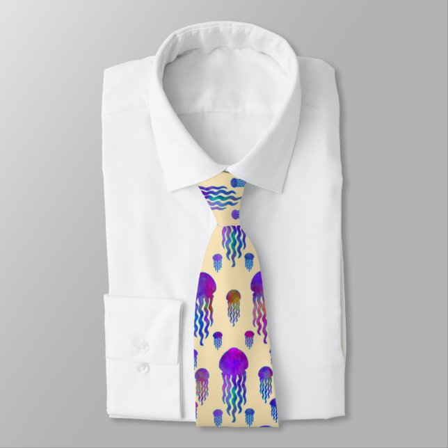 Underwater Dancing Rainbows Silk Tie (Tied)