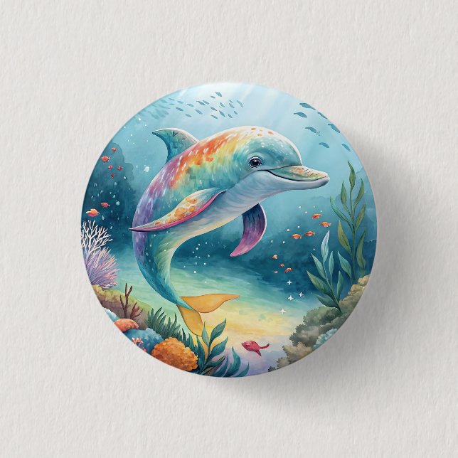 Underwater Dolphin 1 Inch Round Button (Front)