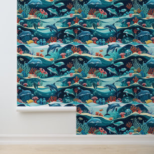 Underwater Dolphin & Coral Reef Peel and Stick Wallpaper