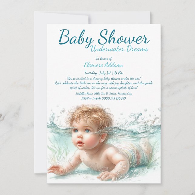 Underwater Dreams Watercolor Baby Shower Invitation (Front)