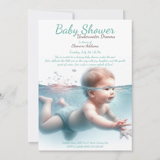 Underwater Dreams Watercolor Baby Shower Invitation (Front)