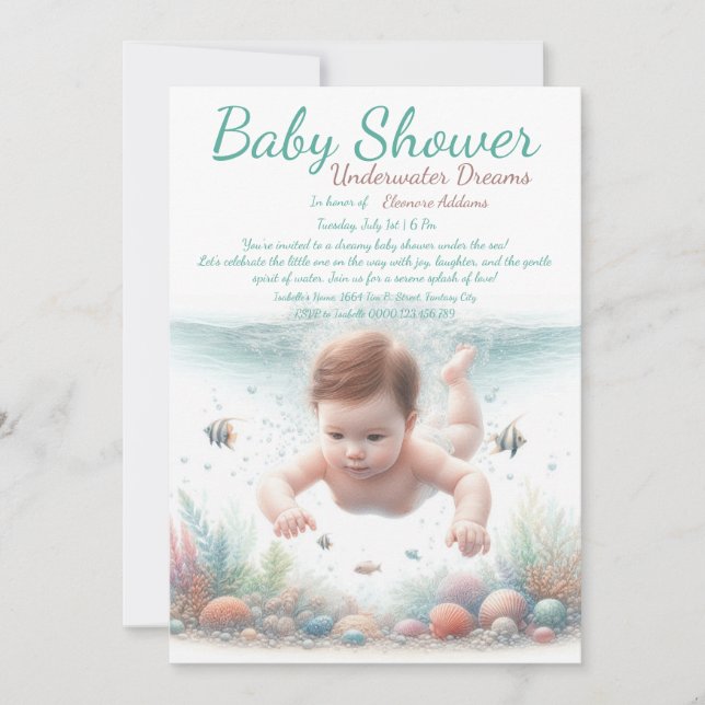 Underwater Dreams Watercolor Baby Shower Invitation (Front)