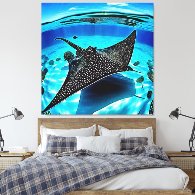 Underwater Eagle Ray Design Canvas Print (Insitu(Bedroom))