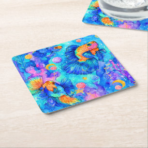Underwater Fantasy Square Paper Coaster