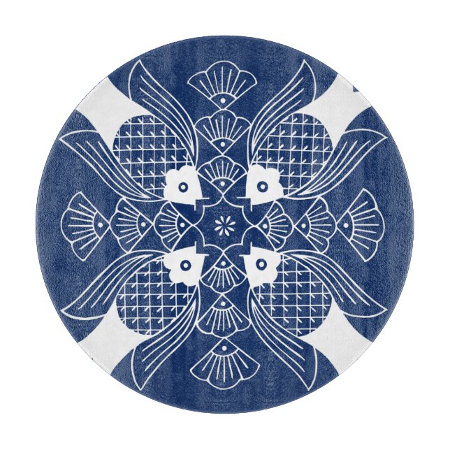 Underwater Fish Design with Blue Background Cutting Board (Front)