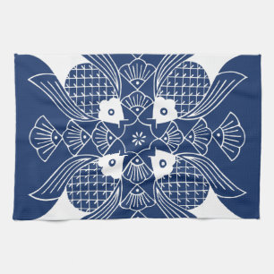 Underwater Fish Design with Blue Background Kitchen Towel