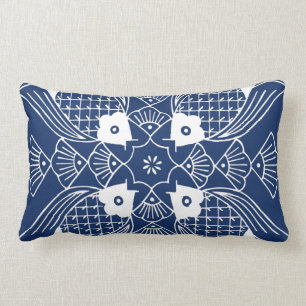Underwater Fish Design with Blue Background Lumbar Pillow