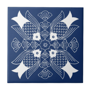 Underwater Fish Design with Blue Background Tile