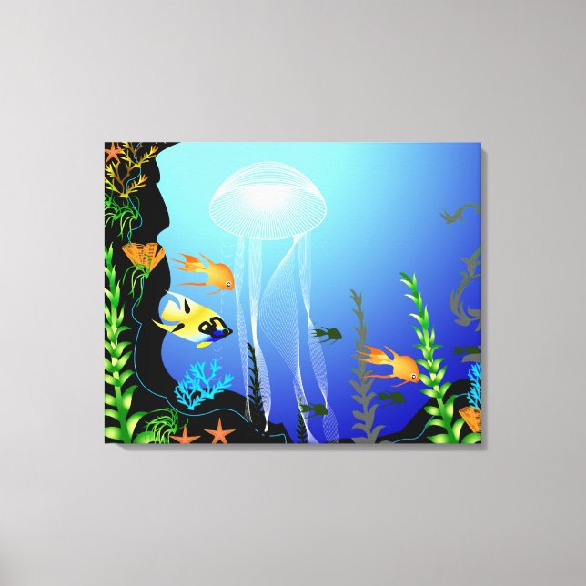 Underwater Fish Fantasy 3 panel Canvas Print (Front)