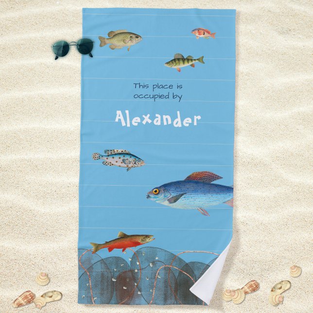 Underwater Fish Striped Modern Your Name Beach Towel (Underwater Fish Striped Modern Your Name Beach Towel ©Susanne Sachers - Sunny Mind Design 🌞)