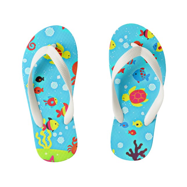 Underwater Friends, cute and colourful, Kid's Flip Flops (Footbed)