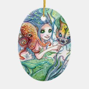 Underwater Friends - Mermaid Art Ceramic Ornament