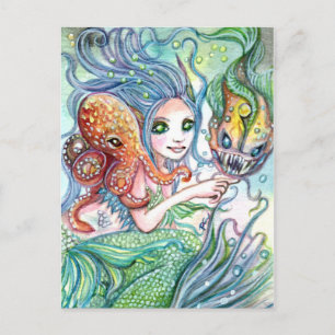 Underwater Friends - Mermaid Art Postcard