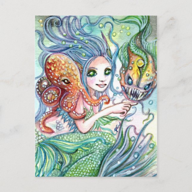 Underwater Friends - Mermaid Art Postcard (Front)