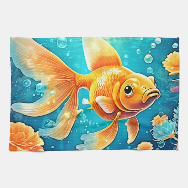 Underwater Goldfish Art Kitchen Towel (Horizontal)