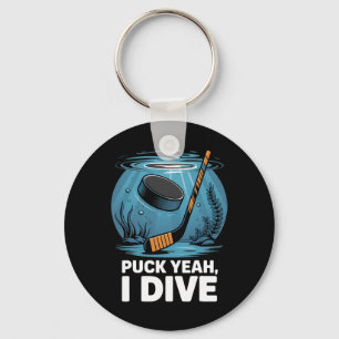 Underwater Hockey Player Puck Yeah Dive Sport Aqua Keychain