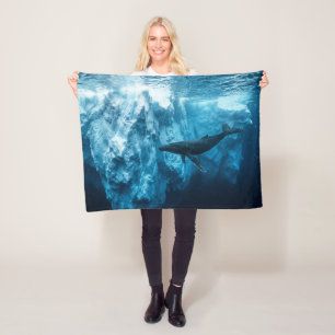 Underwater iceberg and a Humpback Whale Fleece Blanket