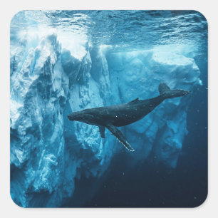Underwater iceberg and a Humpback Whale Square Sticker