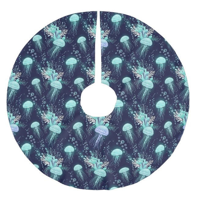 Underwater Jellyfish Pattern Brushed Polyester Tree Skirt (Front)