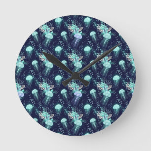 Underwater Jellyfish Pattern Round Clock