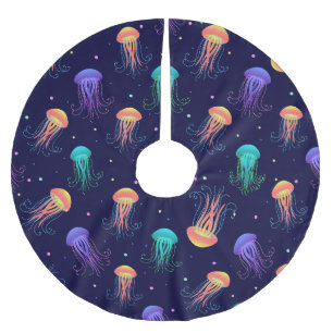 Underwater jellyfish world: bright pattern. brushed polyester tree skirt