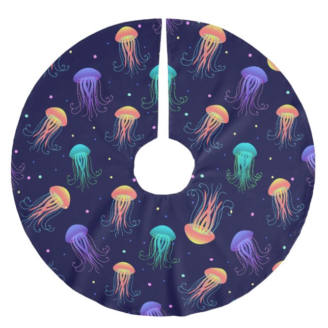 Underwater jellyfish world: bright pattern. brushed polyester tree skirt (Front)