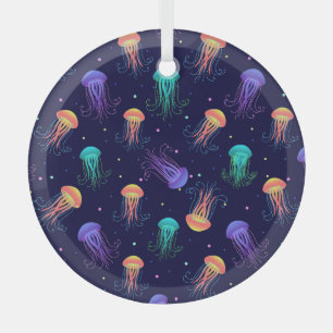Underwater jellyfish world: bright pattern. glass ornament