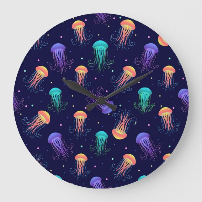 Underwater jellyfish world: bright pattern. large clock (Front)