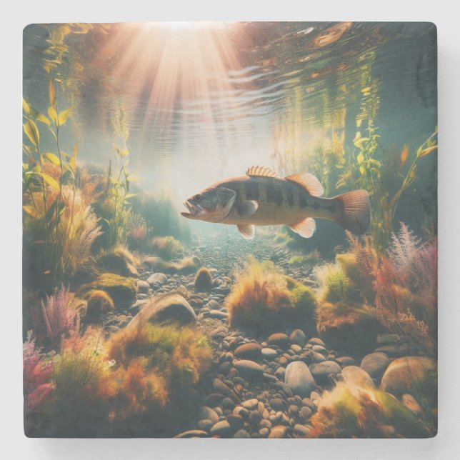 Underwater large mouth bass stone coaster (Front)