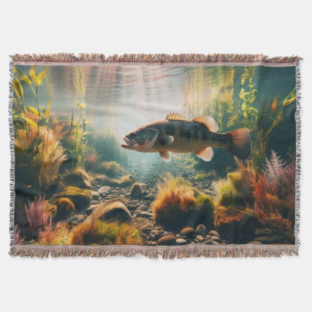 Underwater large mouth bass throw blanket (Front)