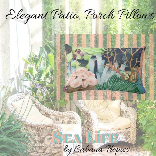 Underwater Life Corals, Shells and Flora Lumbar Pillow (Creator Uploaded)