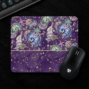 Underwater Luxe Purple   Dark Pastel Gold Sea Life Mouse Pad