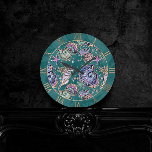 Underwater Luxe Teal   Gorgeous Pastel Seashells Round Clock