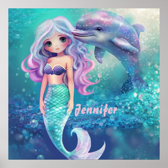 Underwater Mermaid and Dolphin  Poster (Front)