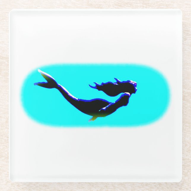 underwater mermaid swimming glass coaster (Front)