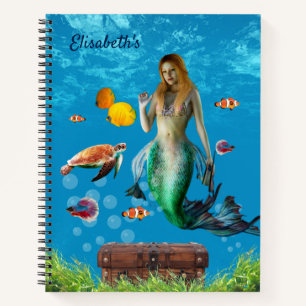 Underwater Mermaid Treasure Hunt Fantasy Blue Notebook
