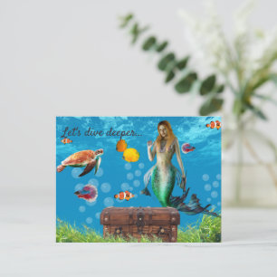 Underwater Mermaid Treasure Hunt Fantasy Blue Postcard
