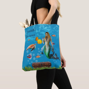 Underwater Mermaid Treasure Hunt Fantasy Blue Tote Bag