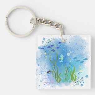Underwater ocean scene with seahorse keychain