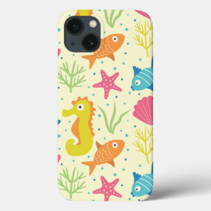 Underwater ocean seahorse,starfish  and seashells  iPhone 13 case
