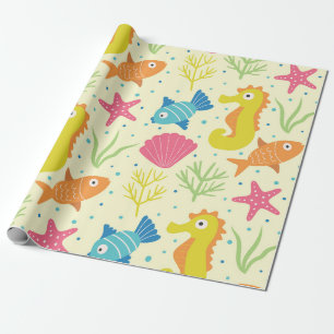 Underwater ocean seahorse,starfish seashells wrapping paper